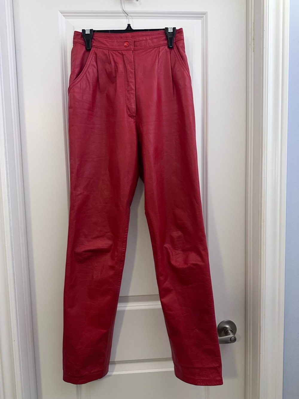 Vintage Red Genuine Leather Trousers – Glam Rock / Editorial Statement Piece